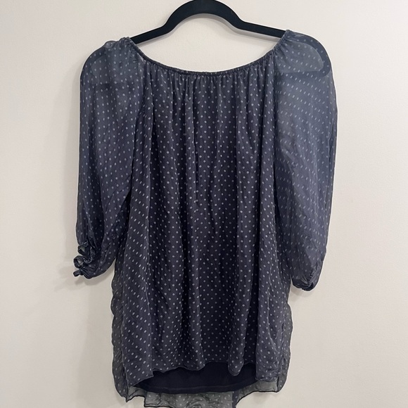 Viola Tops Viola Blue Polka Dot Pure Silk Blouse